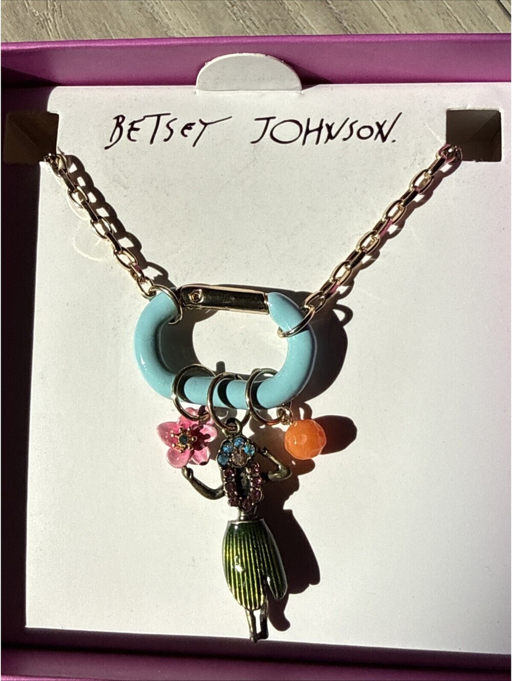BETSEY JOHNSON ISLAND TIME HULA PENDANT MULTI CHARM NECKLACE